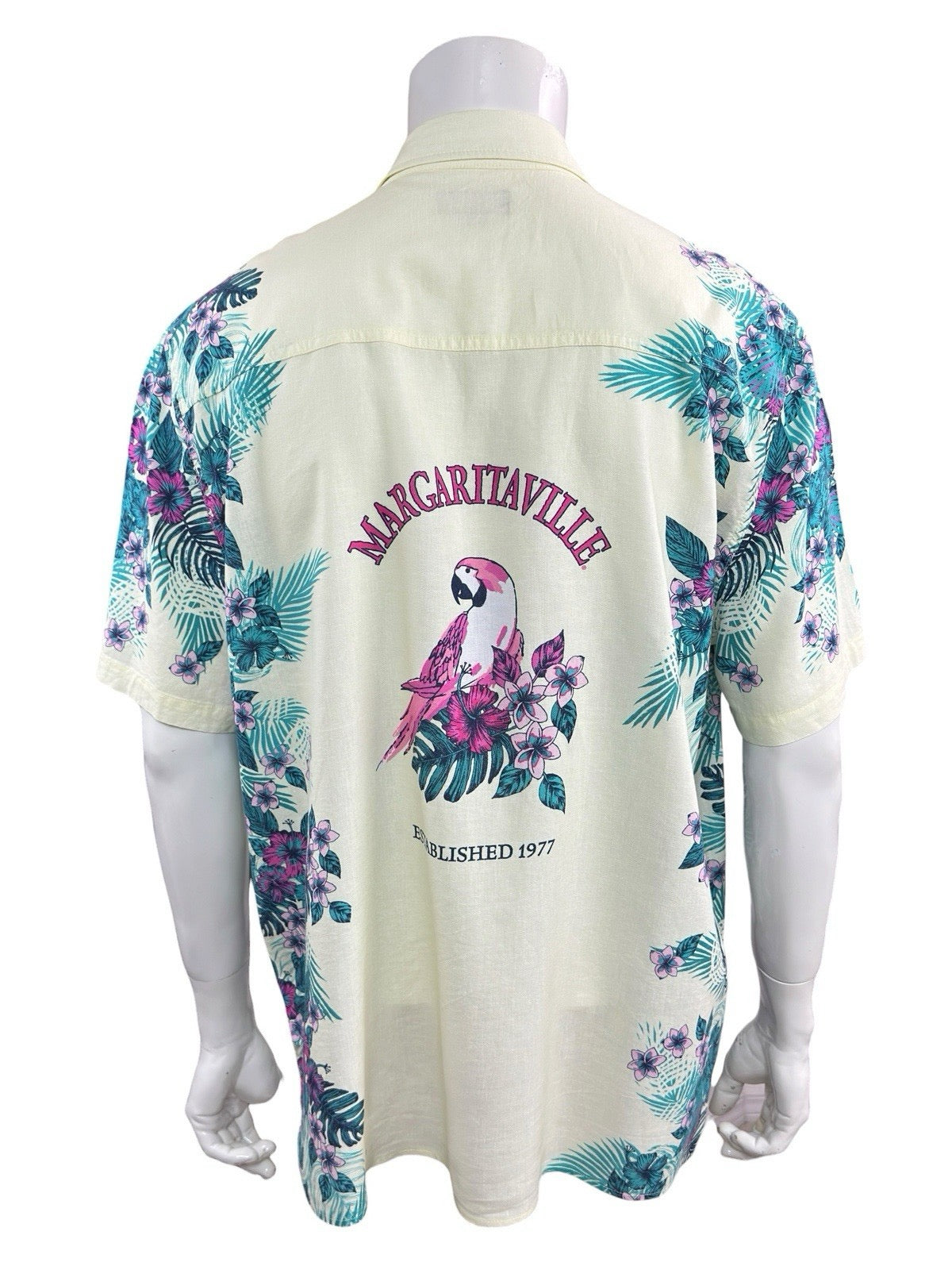 Margaritaville Island Reserve Mens XL Hawaiian Shirt Linen Blend Parrot Graphic