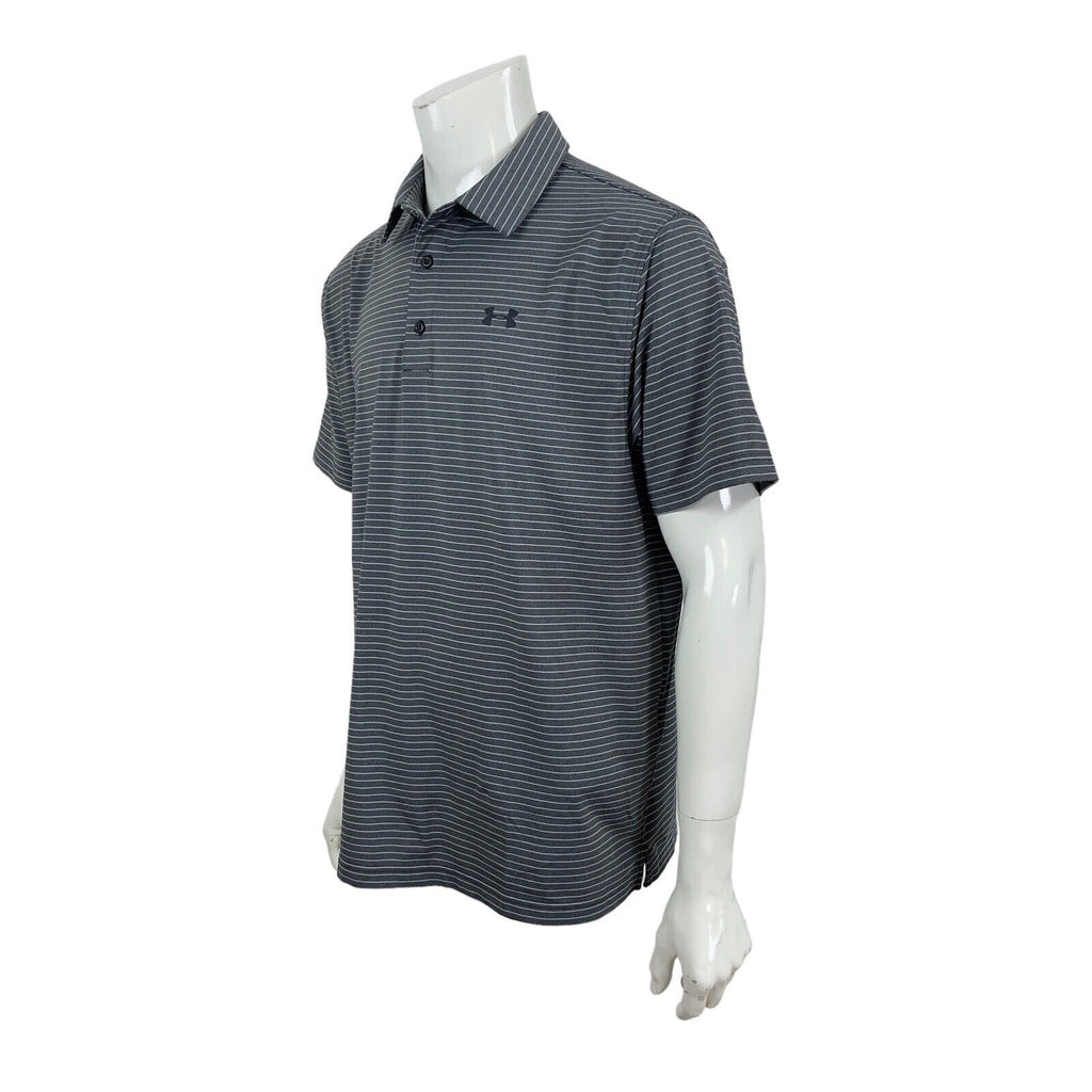 Under Armour Heatgear Men's XL Loose Fit Gray Heather Striped Polo Shirt Logo Pre-Owned