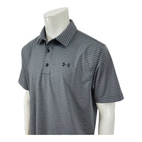 Under Armour Heatgear Men's XL Loose Fit Gray Heather Striped Polo Shirt Logo Pre-Owned